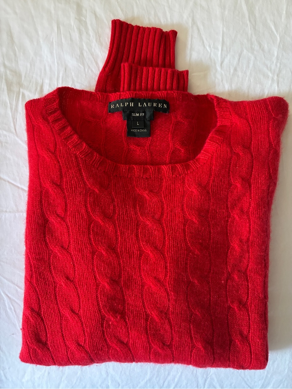 Ralph Lauren Women’s Black Label Red Cashmere Cable Knit Sweater